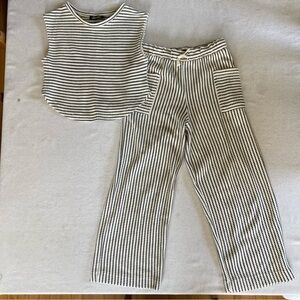 Striped Knit Tank and Wide Leg Pants Set - Black & White